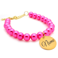 Colar de Pérolas c/ Pingente Redondo Dourado - Marrom Claro-Rosa Pink-Médio