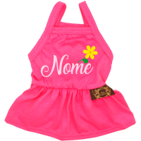 Vestido Bonequinha Florida - com Nome da Pet-Rosa Pink-Peso Indicado: 4,5 a 6,5Kg