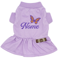 Vestido Encanto da Borboleta - com Nome da Pet-Roxo-Peso Indicado: 15 a 20Kg